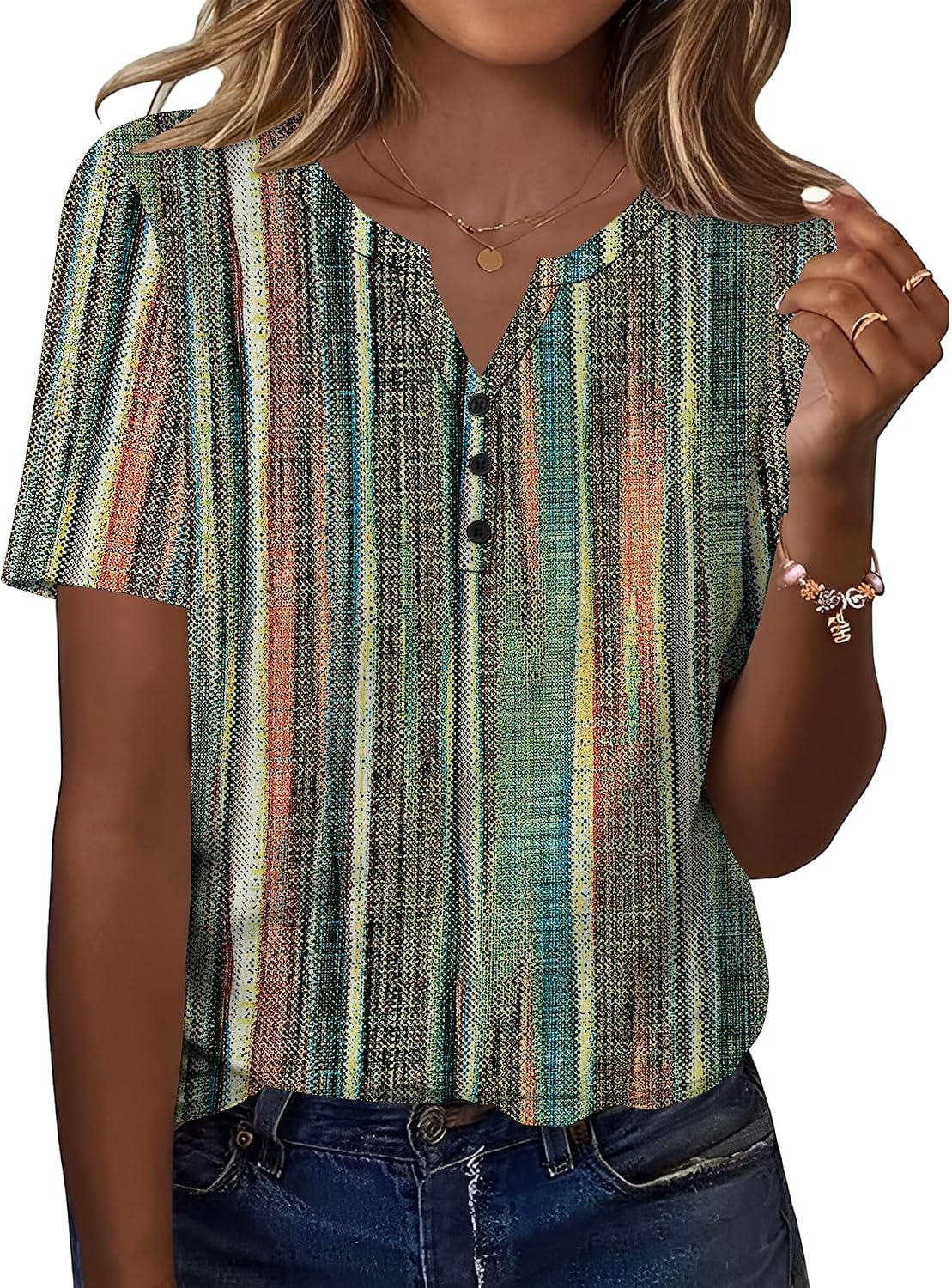 TCOT Women's Tops Dressy Casual Summer Blouses Short Sleeve Button V Neck Spring Tee Shirts
