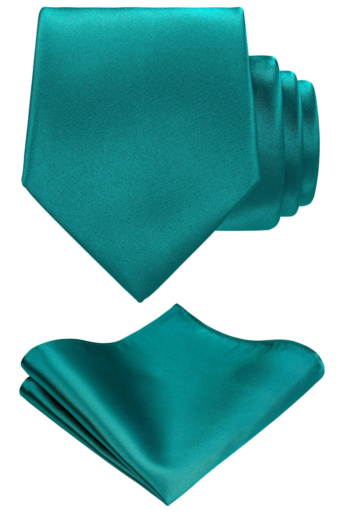 TIE G Solid Satin Woven dyed Color Formal Black Necktie and Pocket Square Sets in Gift Box