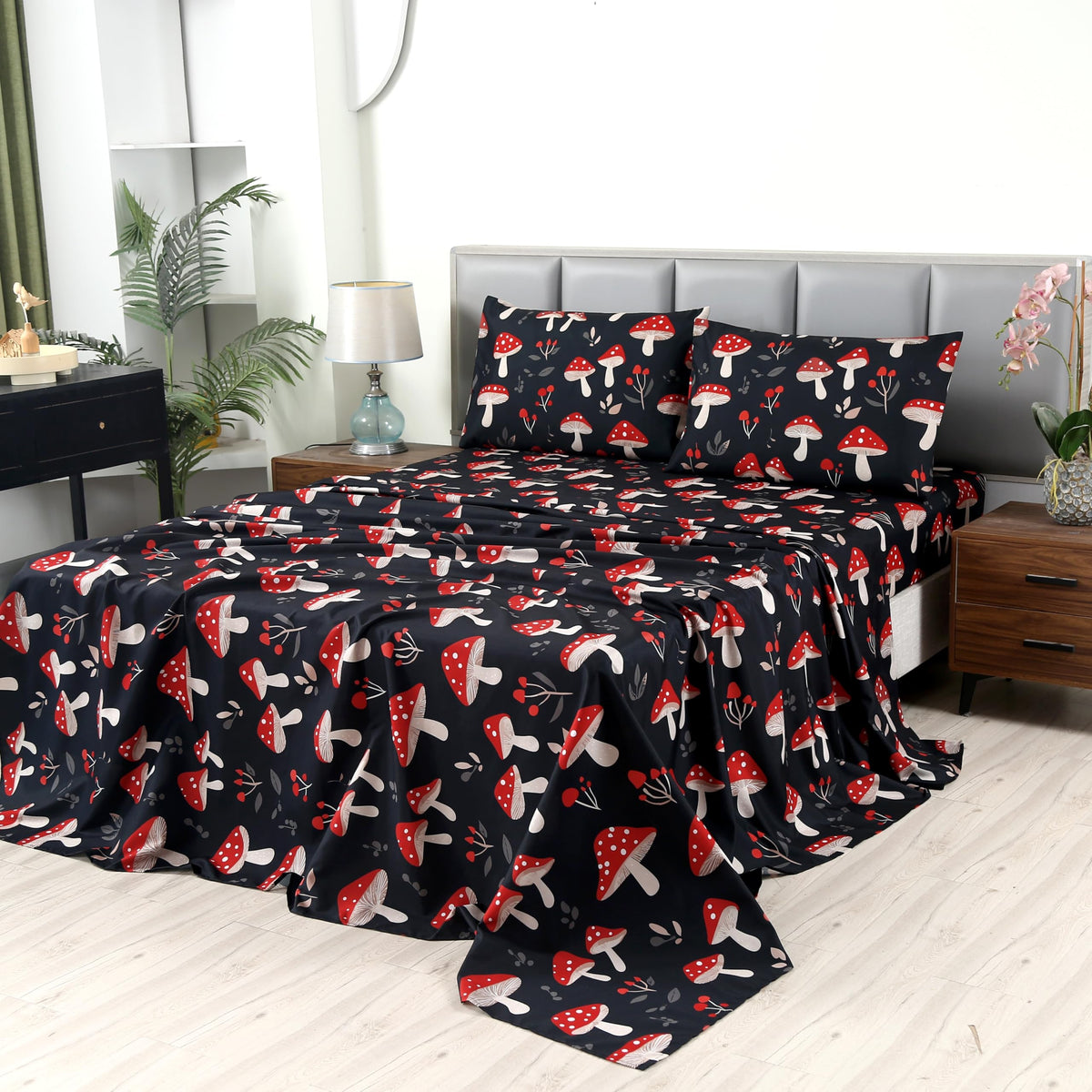 SDIII 4PCS Red Cherry Bed Sheets Set Full, Soft Microfiber Cherry Full Size Bed Sheets, Cute Fruit Patterns Sheet for Girls Boys Kids and Teens
