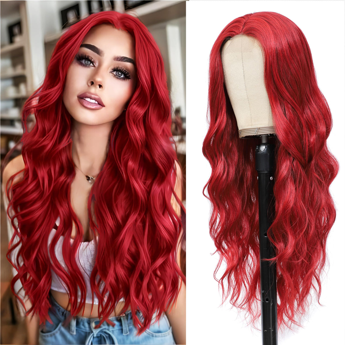 HMHIFI Blonde Wig for Women,26 Inch Long Wavy Curly Middle Part Hair