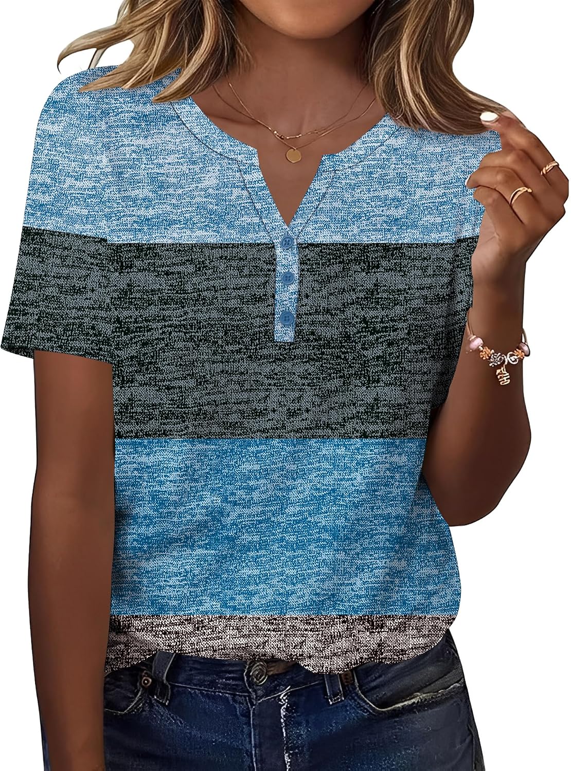 TCOT Women's Tops Dressy Casual Summer Blouses Short Sleeve Button V Neck Spring Tee Shirts
