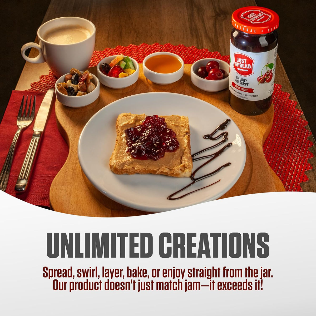 Just Spread 100% Fruit Preserve, Cherry, 10 oz Jar