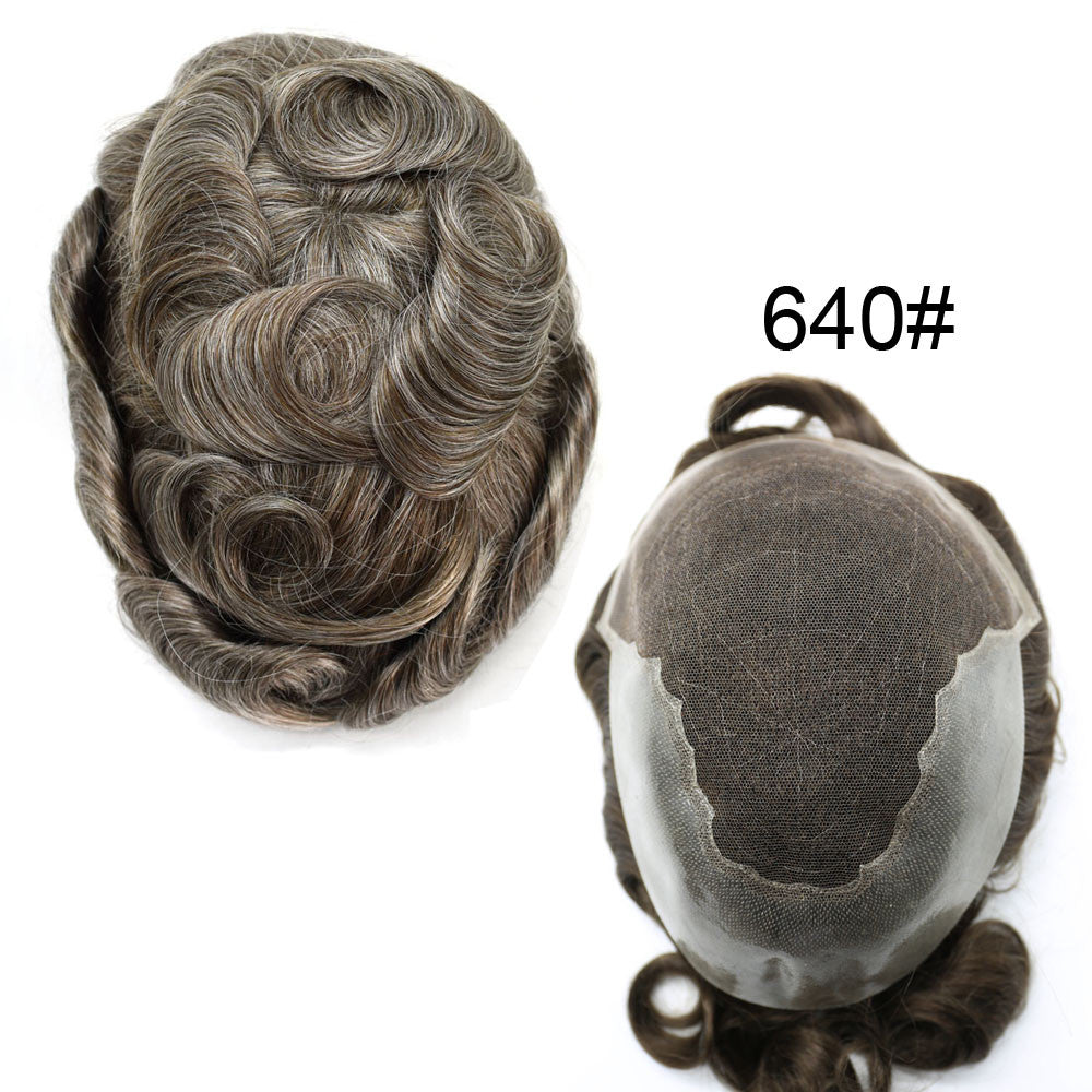 Mens Toupee French Lace Human Hair Front Bleached Knots Wig Hairpiece for Men