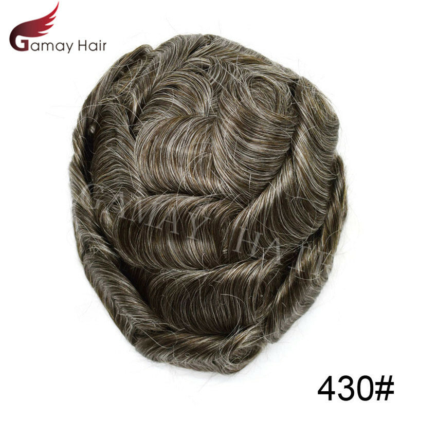 Mens Toupee French Lace Human Hair Front Bleached Knots Wig Hairpiece for Men