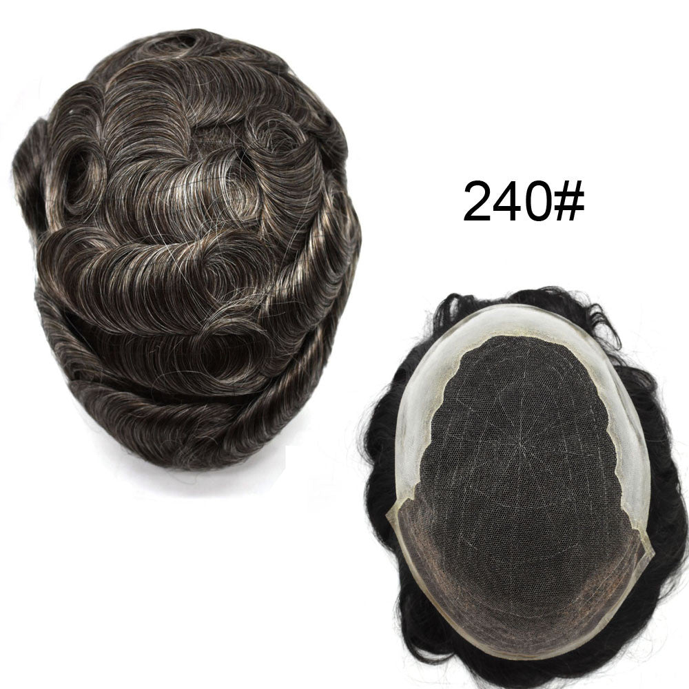 Mens Toupee French Lace Human Hair Front Bleached Knots Wig Hairpiece for Men