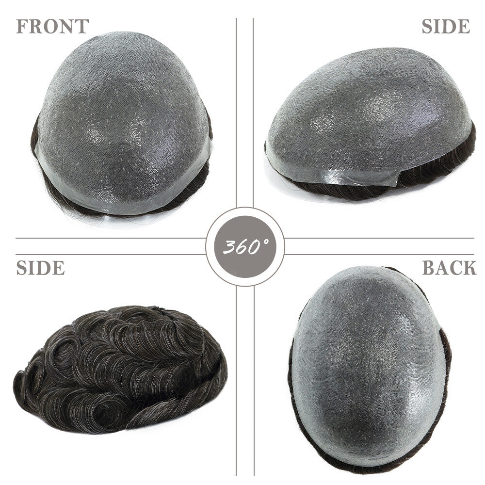 Mens Thin Skin Toupee Hair Replacement System Hairpiece BIO Human Hair Wigs