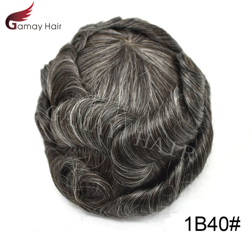 Mens Toupee French Lace Human Hair Front Bleached Knots Wig Hairpiece for Men