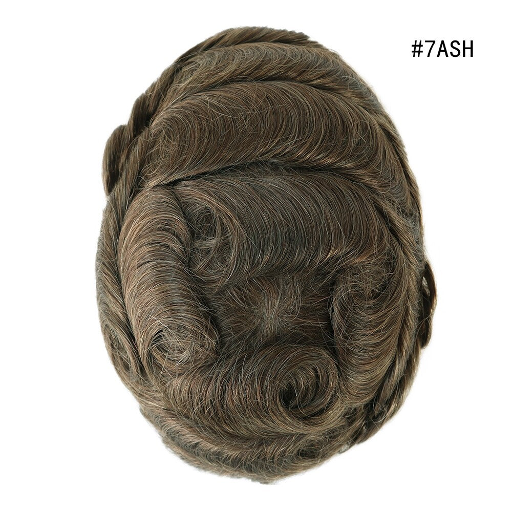 Mens Thin Skin Toupee Hair Replacement System Hairpiece BIO Human Hair Wigs