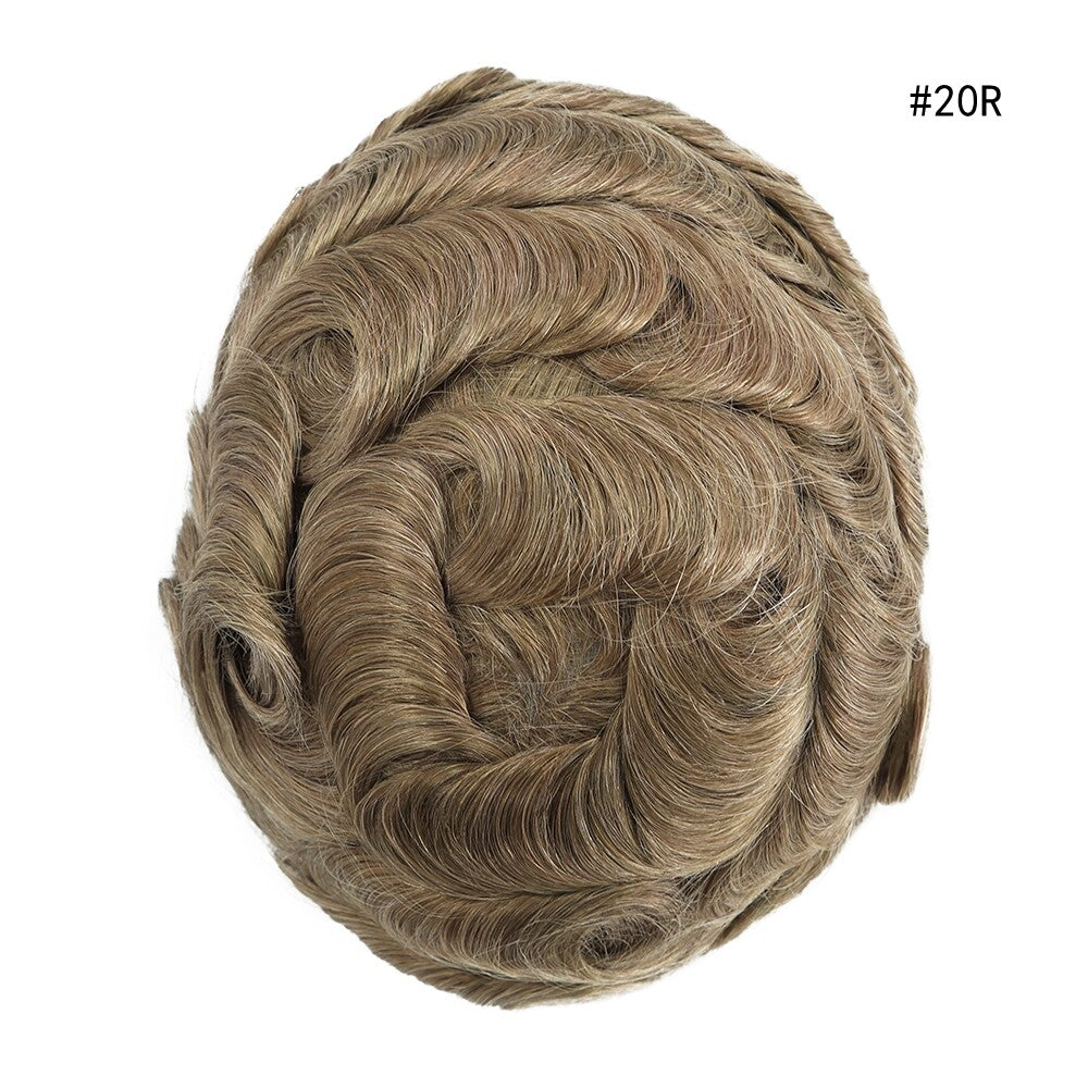 Mens Thin Skin Toupee Hair Replacement System Hairpiece BIO Human Hair Wigs