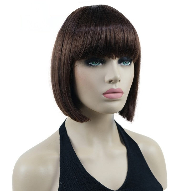 Natural Short Mix Blonde Brown Straight wigs for Women's Full Synthetic Hair