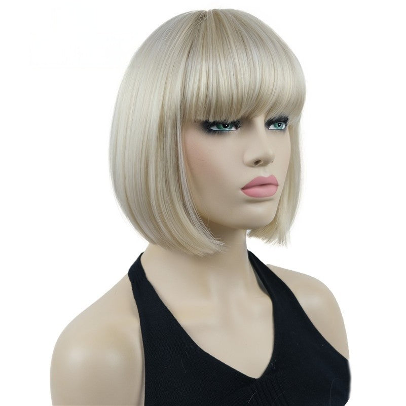 Natural Short Mix Blonde Brown Straight wigs for Women's Full Synthetic Hair