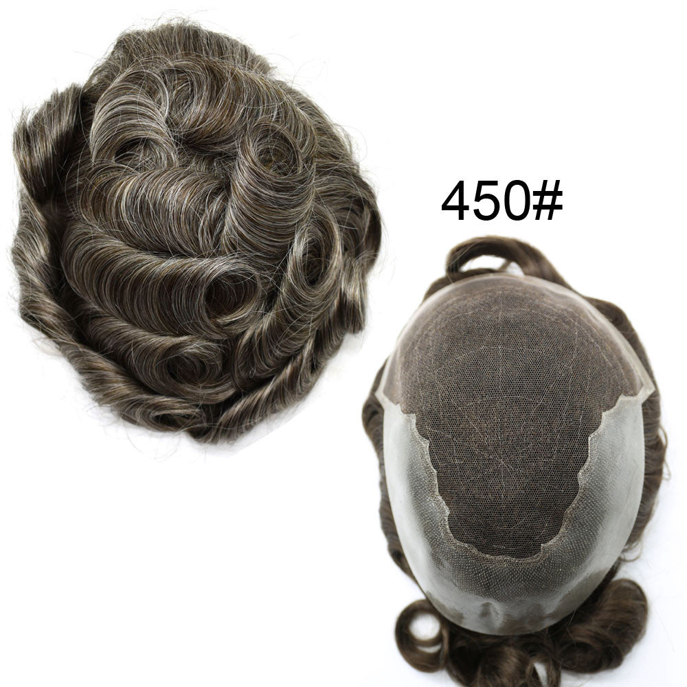 Mens Toupee French Lace Human Hair Front Bleached Knots Wig Hairpiece for Men