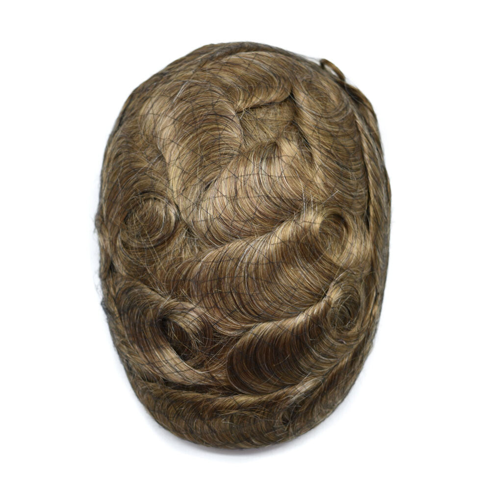 Mens Toupee French Lace Human Hair Front Bleached Knots Wig Hairpiece for Men