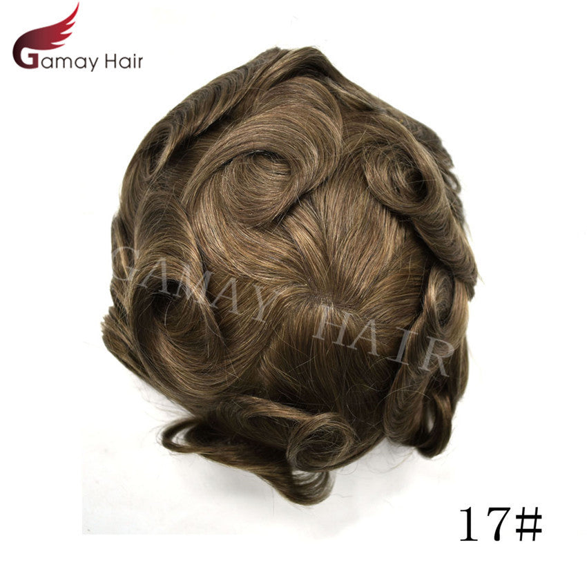 Mens Toupee French Lace Human Hair Front Bleached Knots Wig Hairpiece for Men