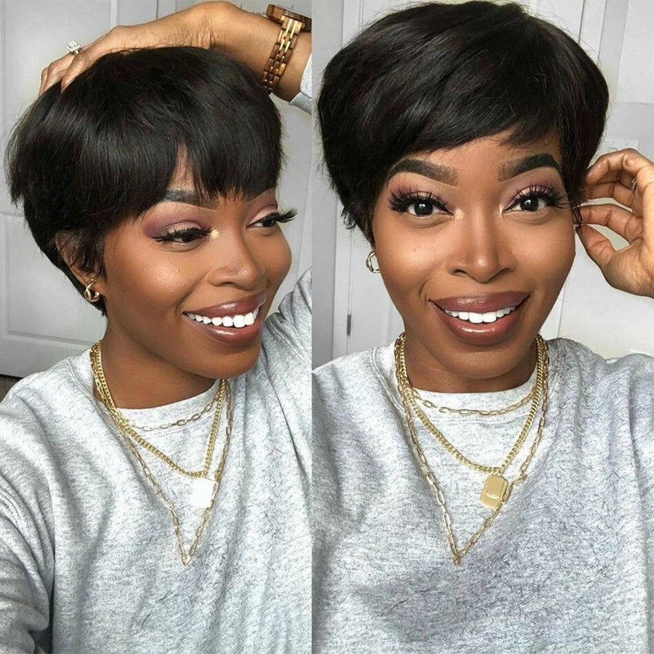 Brazilian Human Hair Short Pixie Cut Wigs With Bangs High-quality Soft Sexy US