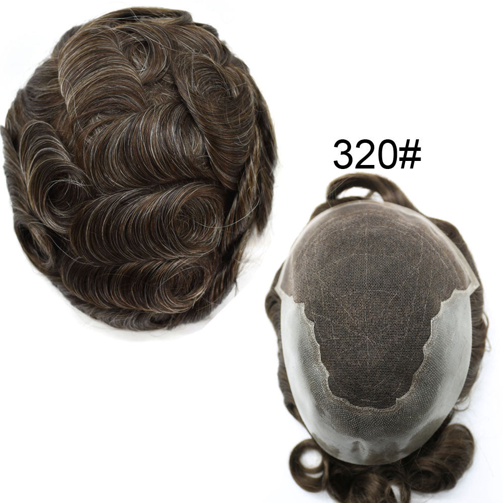 Mens Toupee French Lace Human Hair Front Bleached Knots Wig Hairpiece for Men