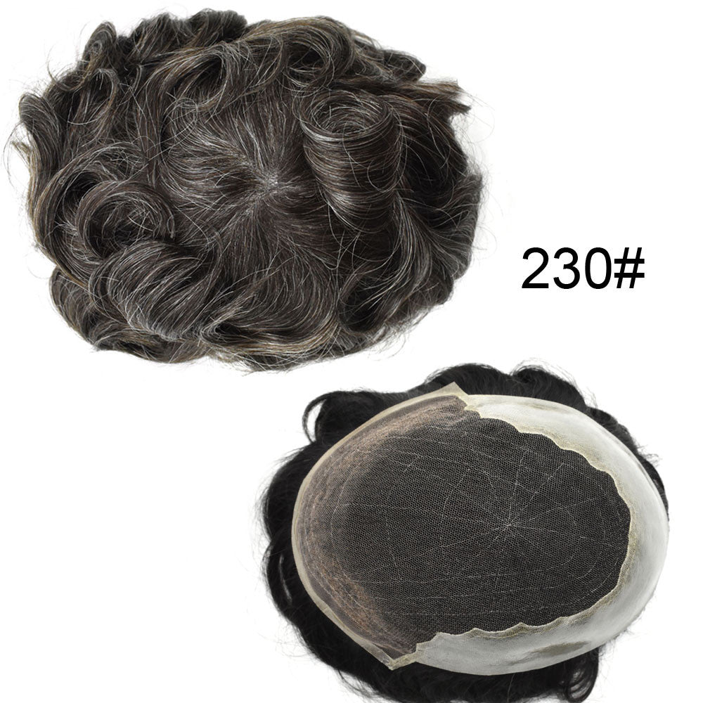Mens Toupee French Lace Human Hair Front Bleached Knots Wig Hairpiece for Men