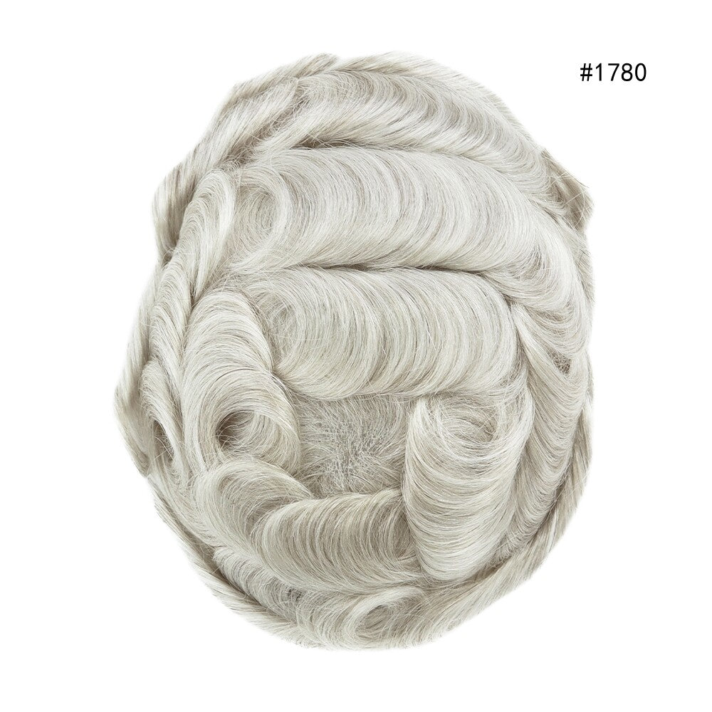 Mens Thin Skin Toupee Hair Replacement System Hairpiece BIO Human Hair Wigs