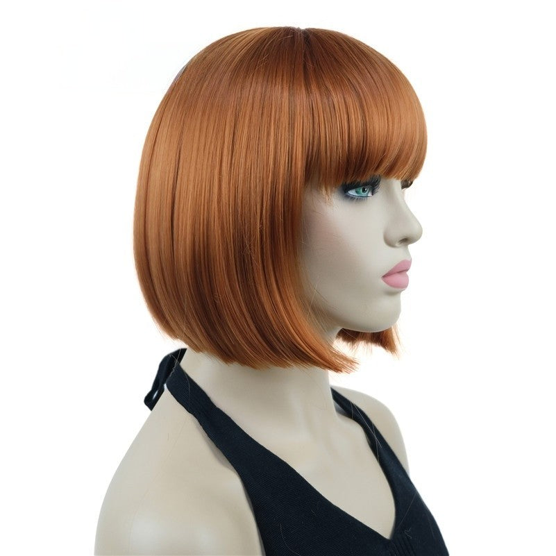 Natural Short Mix Blonde Brown Straight wigs for Women's Full Synthetic Hair