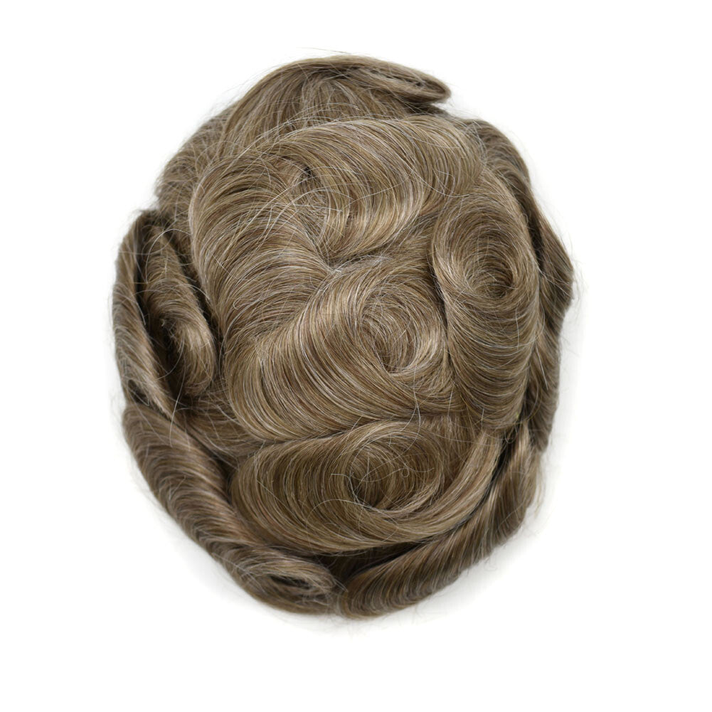 Mens Toupee French Lace Human Hair Front Bleached Knots Wig Hairpiece for Men