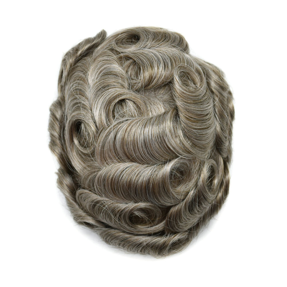 Mens Toupee French Lace Human Hair Front Bleached Knots Wig Hairpiece for Men