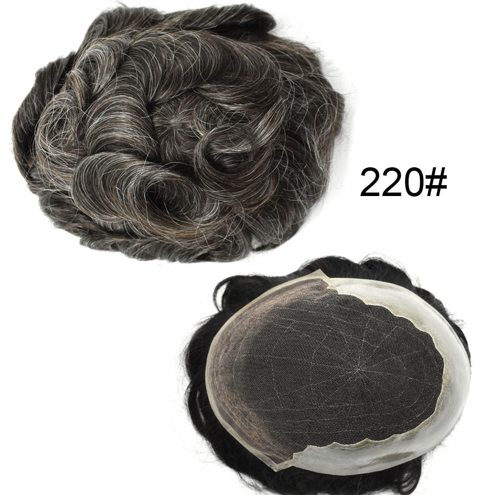 Mens Toupee French Lace Human Hair Front Bleached Knots Wig Hairpiece for Men