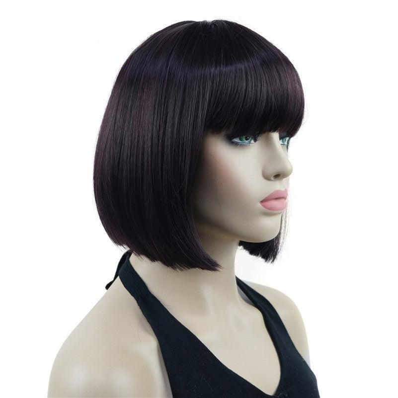 Natural Short Mix Blonde Brown Straight wigs for Women's Full Synthetic Hair