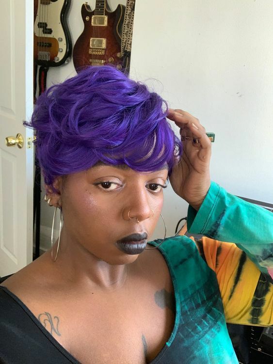 Dark Purple Brazilian Human Hair Wigs Sexy Pixie Cut Wigs for Women Party Daily