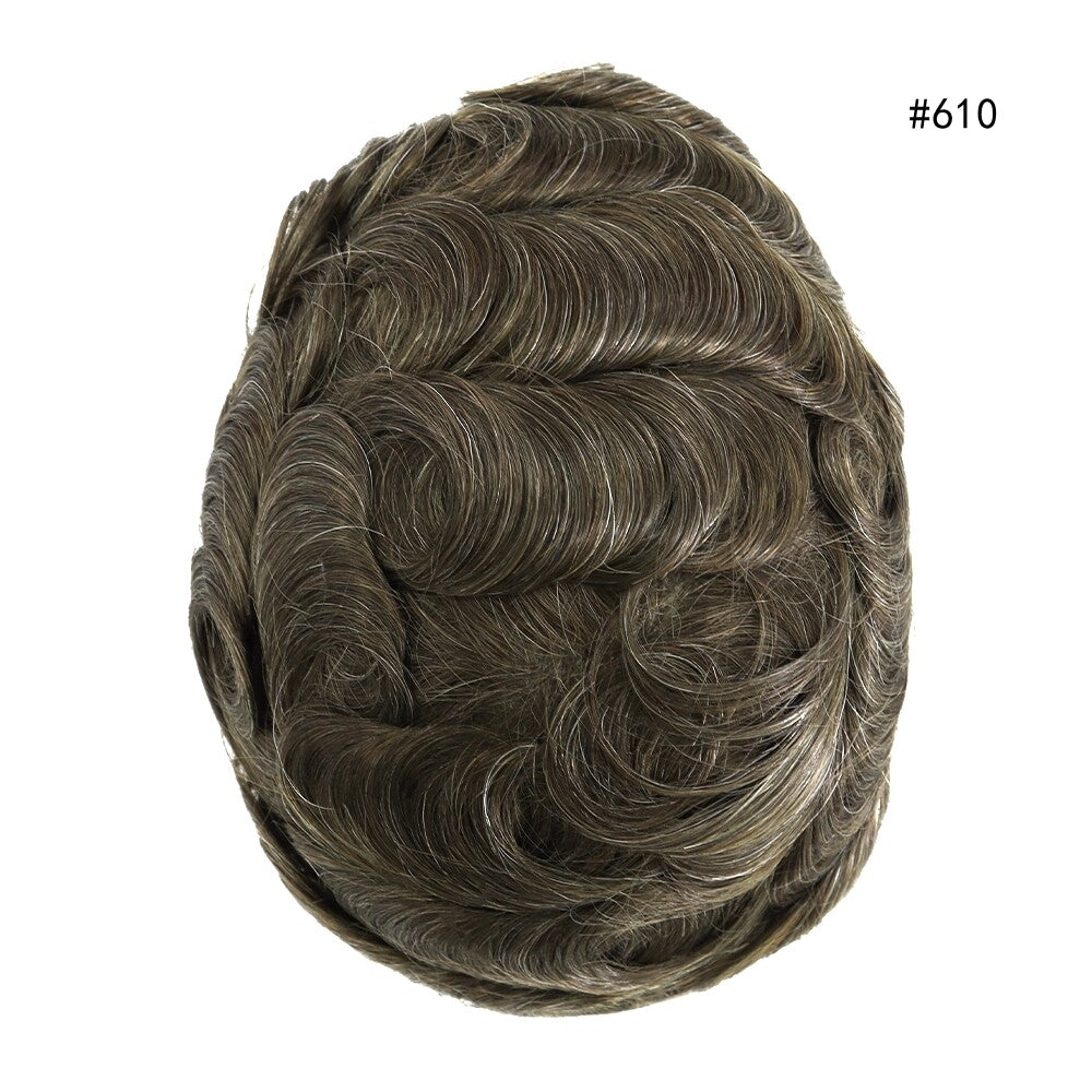 Mens Thin Skin Toupee Hair Replacement System Hairpiece BIO Human Hair Wigs