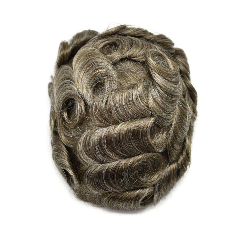 Mens Toupee French Lace Human Hair Front Bleached Knots Wig Hairpiece for Men