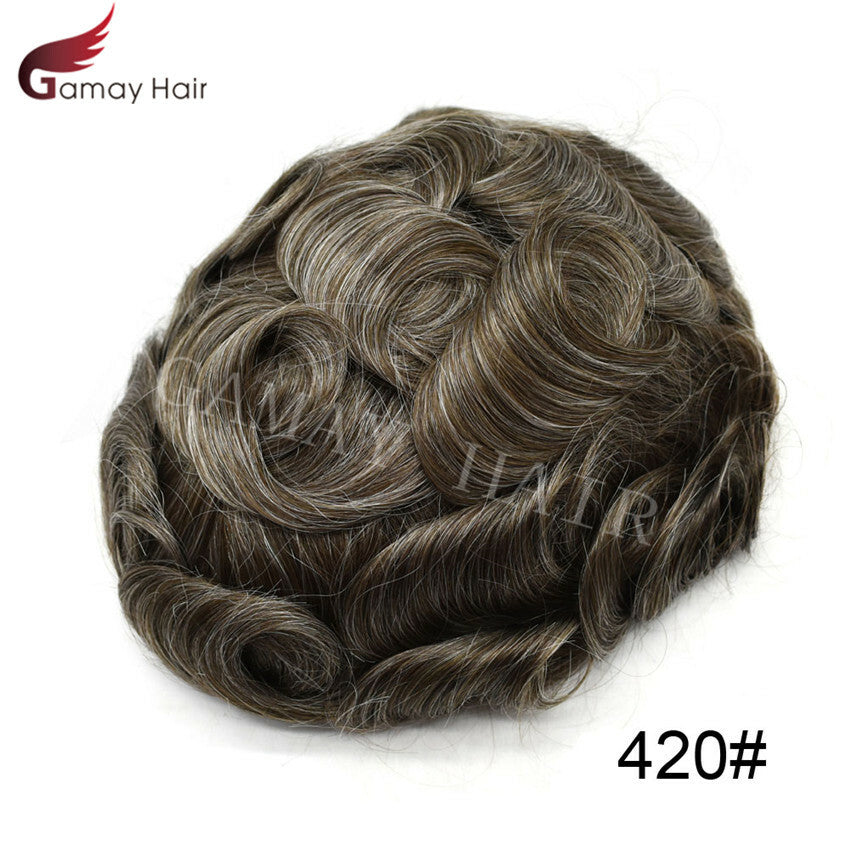 Mens Toupee French Lace Human Hair Front Bleached Knots Wig Hairpiece for Men
