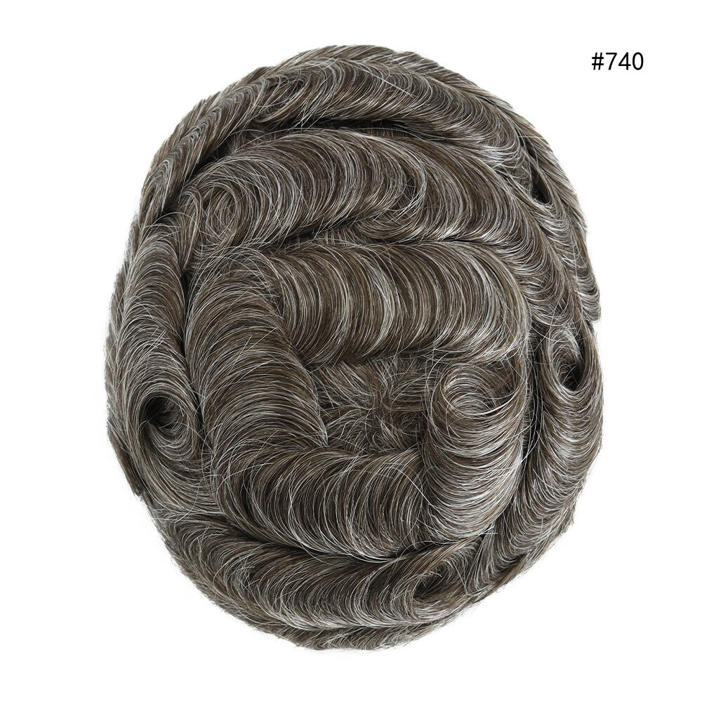 Mens Thin Skin Toupee Hair Replacement System Hairpiece BIO Human Hair Wigs