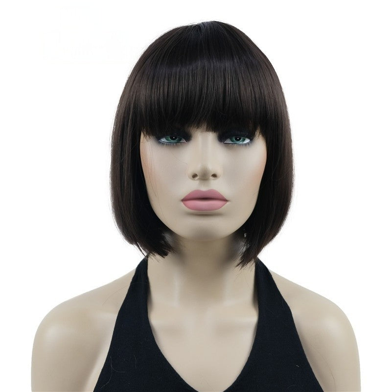Natural Short Mix Blonde Brown Straight wigs for Women's Full Synthetic Hair