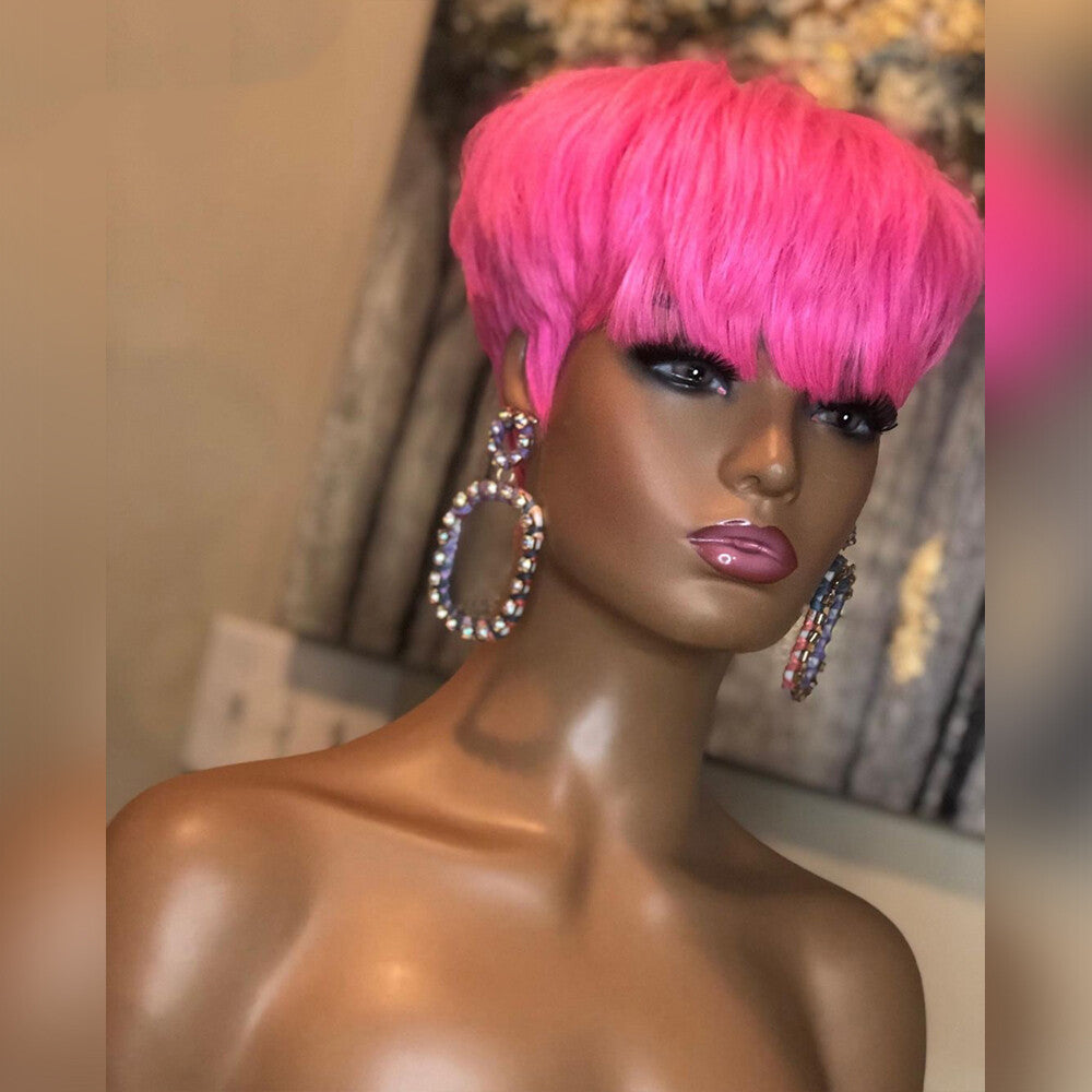 Dark Purple Brazilian Human Hair Wigs Sexy Pixie Cut Wigs for Women Party Daily