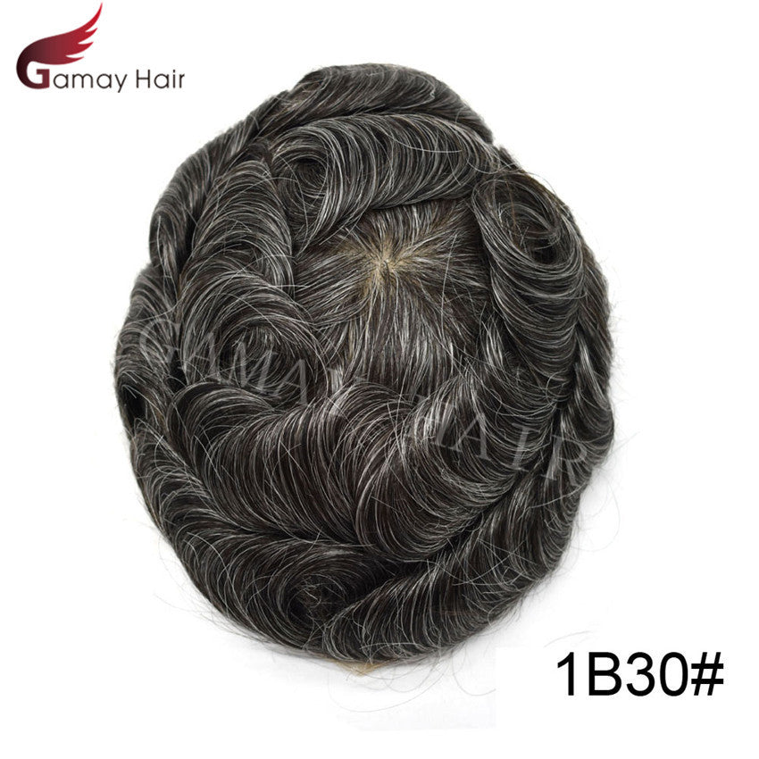 Mens Toupee French Lace Human Hair Front Bleached Knots Wig Hairpiece for Men