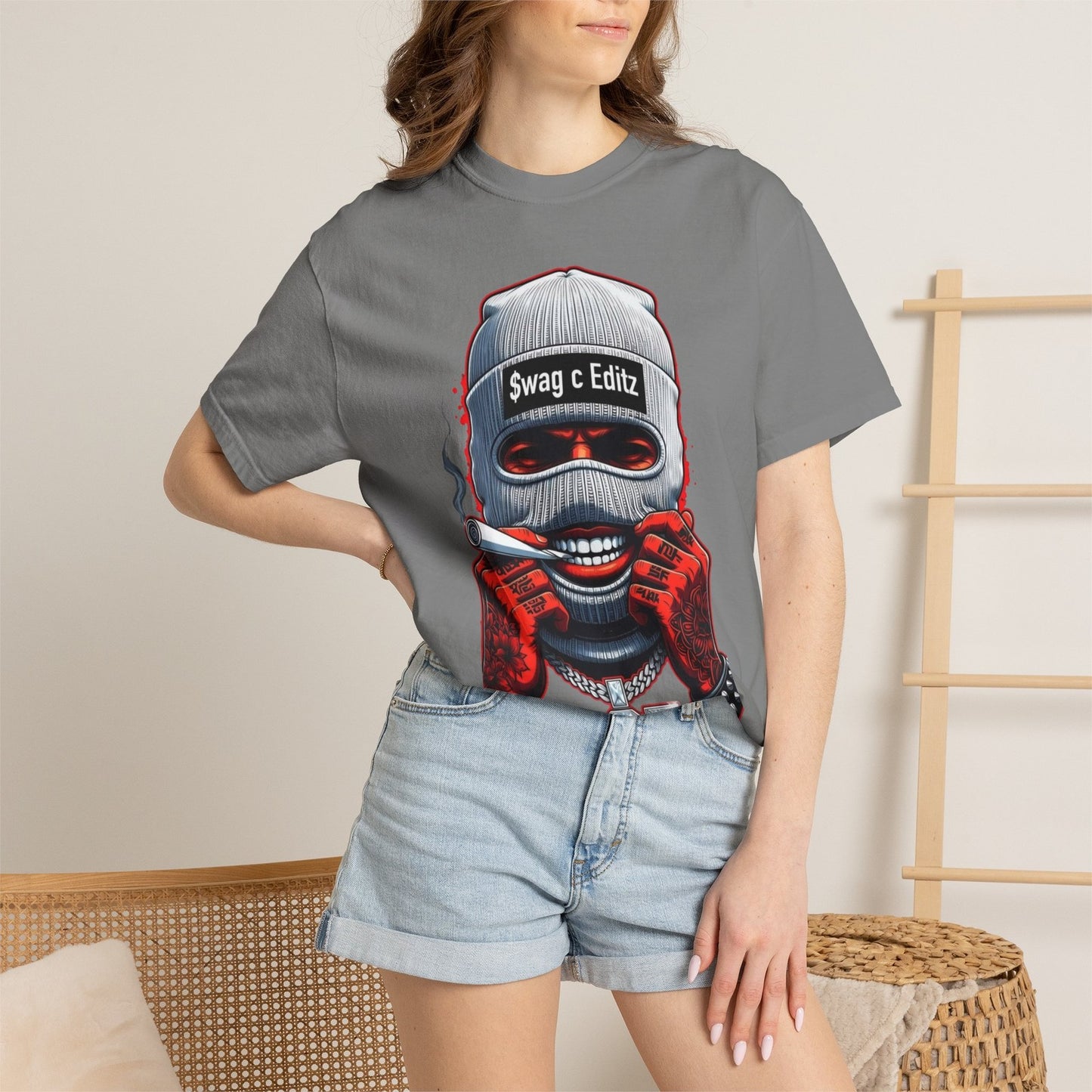 T-shirt Masked Skull Smoking Graphic SCE Streetwear