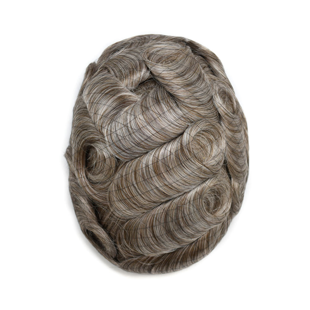 Mens Toupee French Lace Human Hair Front Bleached Knots Wig Hairpiece for Men