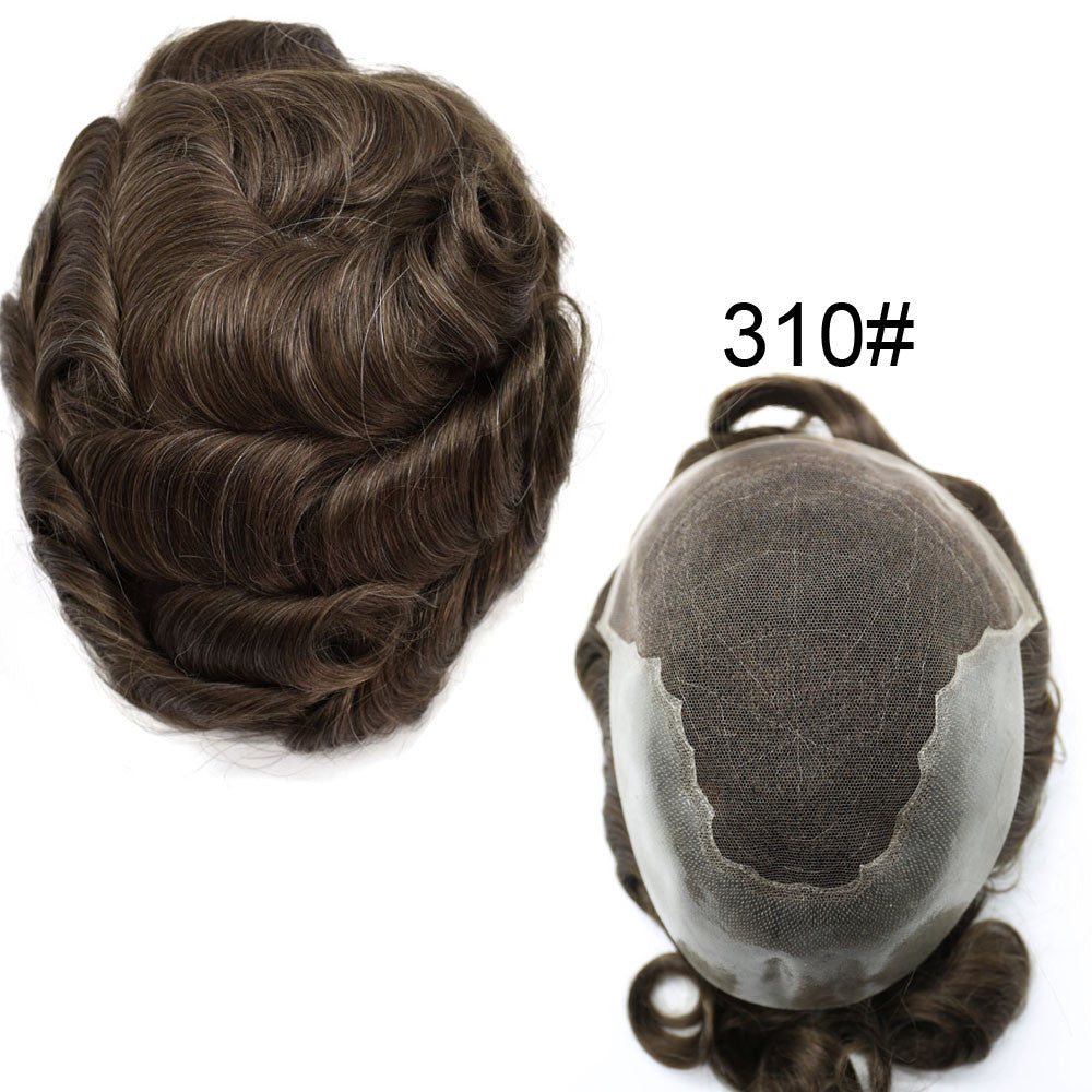 Mens Toupee French Lace Human Hair Front Bleached Knots Wig Hairpiece for Men