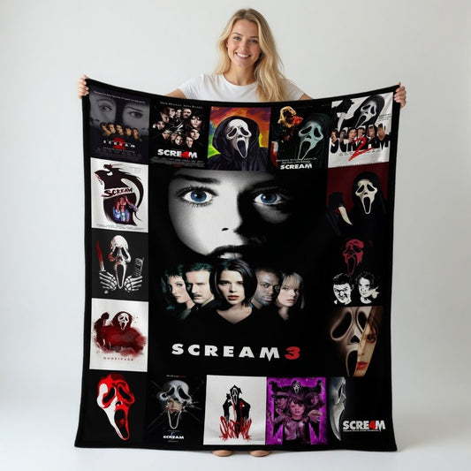 Horror Movie Ghost Mask Flannel Blanket Slashing Killer Cozy Throw Gift 60x80