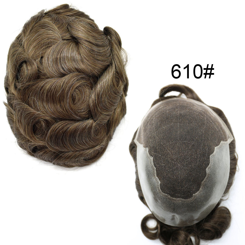 Mens Toupee French Lace Human Hair Front Bleached Knots Wig Hairpiece for Men