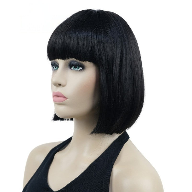 Natural Short Mix Blonde Brown Straight wigs for Women's Full Synthetic Hair