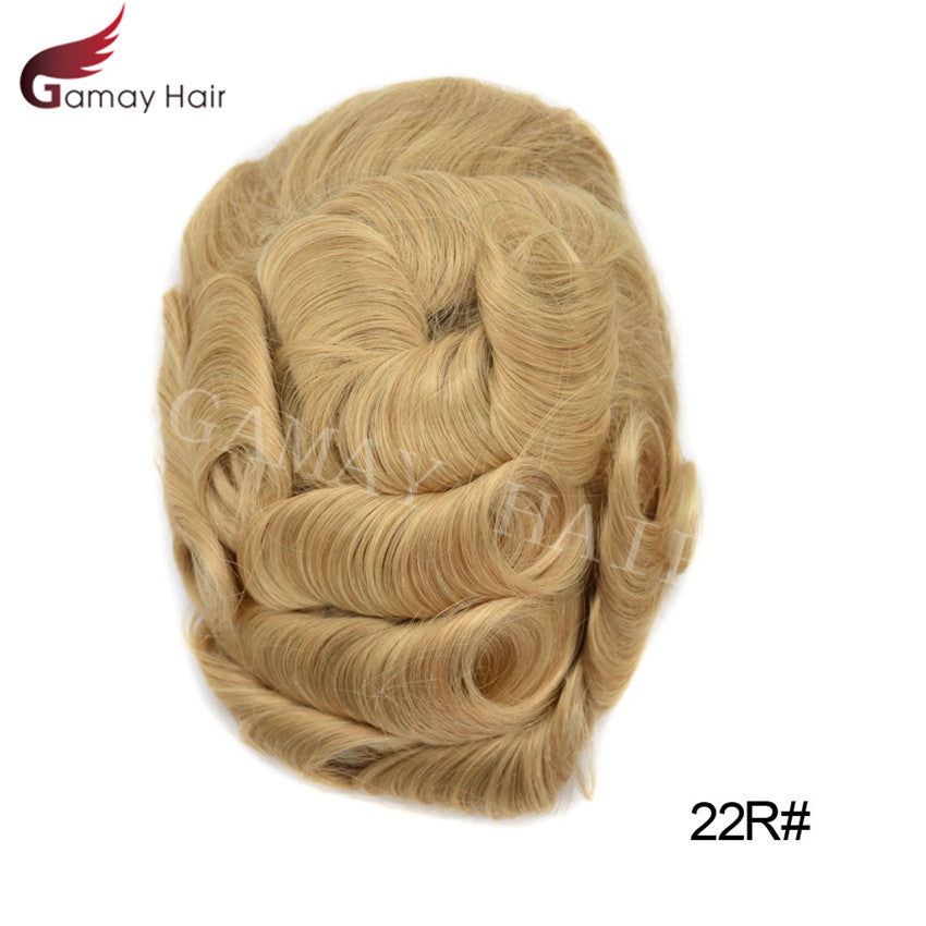 Mens Toupee French Lace Human Hair Front Bleached Knots Wig Hairpiece for Men