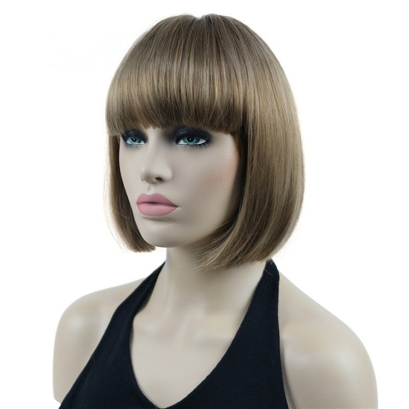 Natural Short Mix Blonde Brown Straight wigs for Women's Full Synthetic Hair