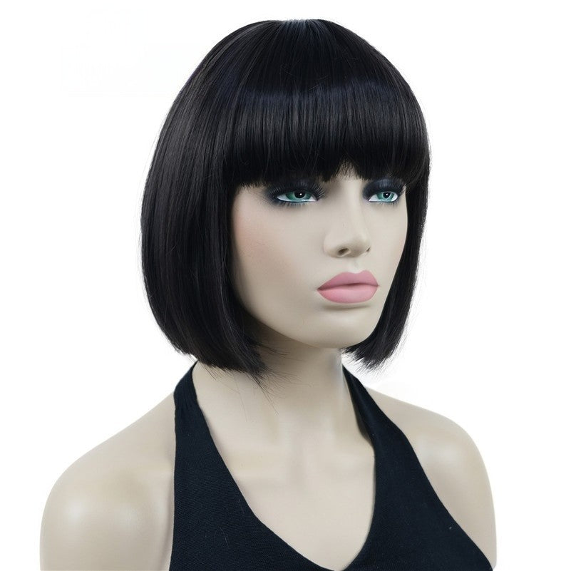 Natural Short Mix Blonde Brown Straight wigs for Women's Full Synthetic Hair