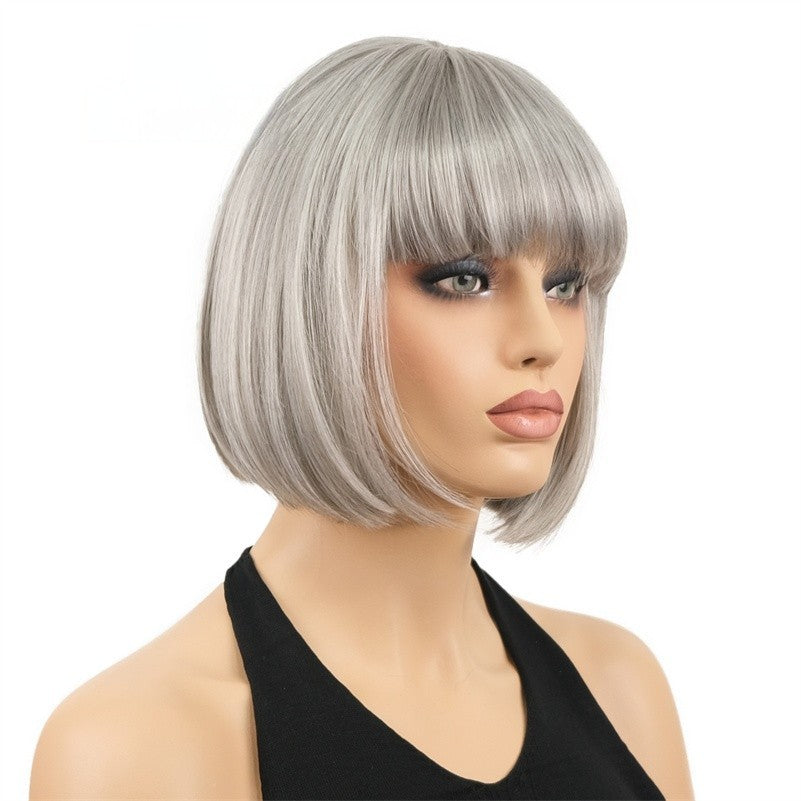 Natural Short Mix Blonde Brown Straight wigs for Women's Full Synthetic Hair