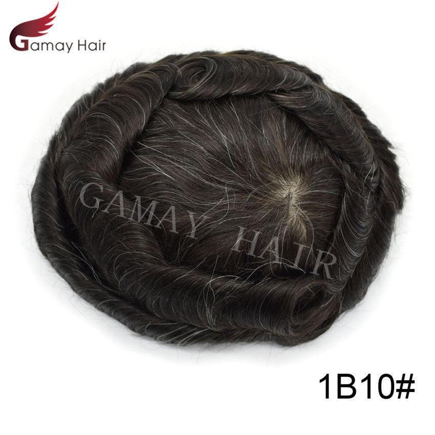 Mens Toupee French Lace Human Hair Front Bleached Knots Wig Hairpiece for Men