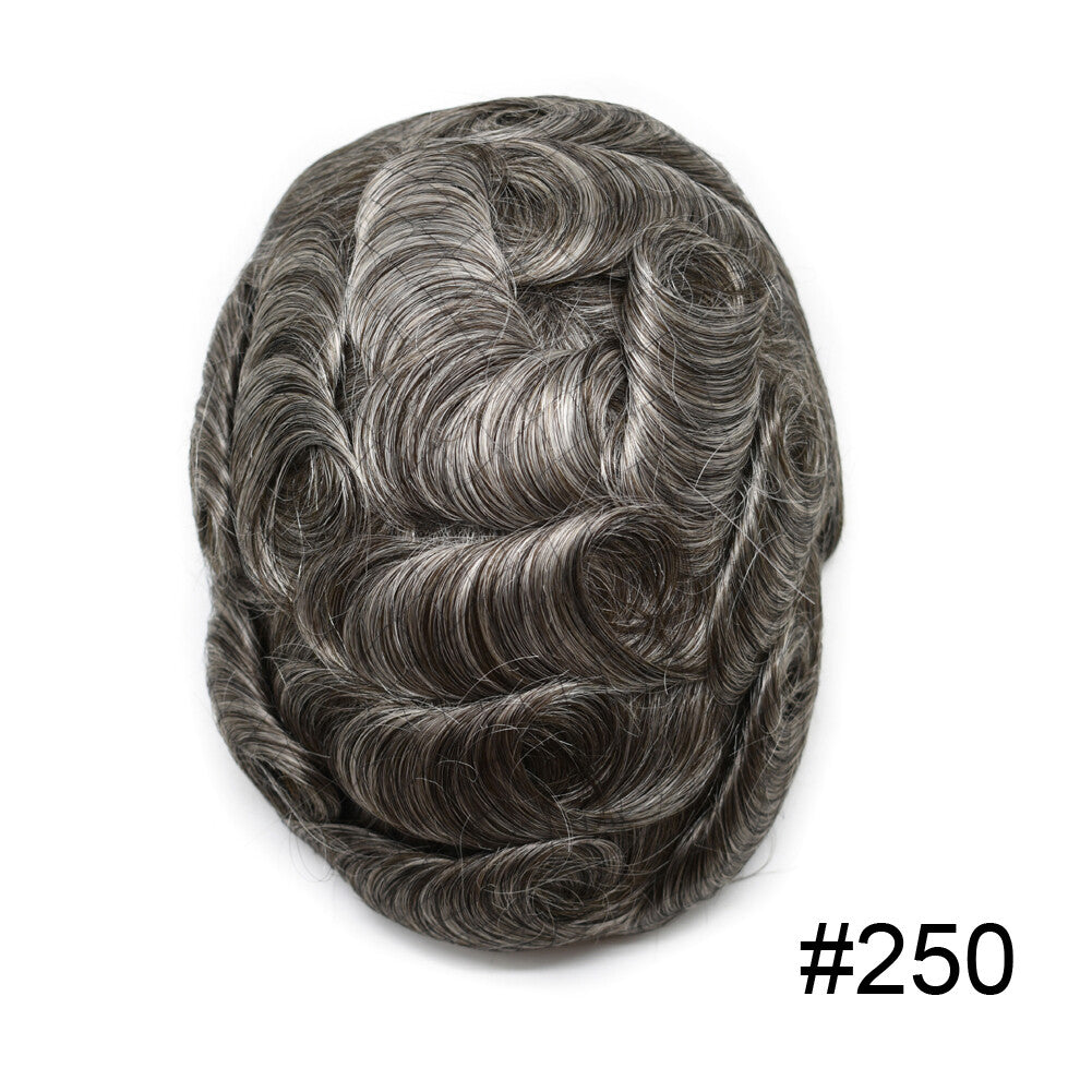 Mens Toupee French Lace Human Hair Front Bleached Knots Wig Hairpiece for Men