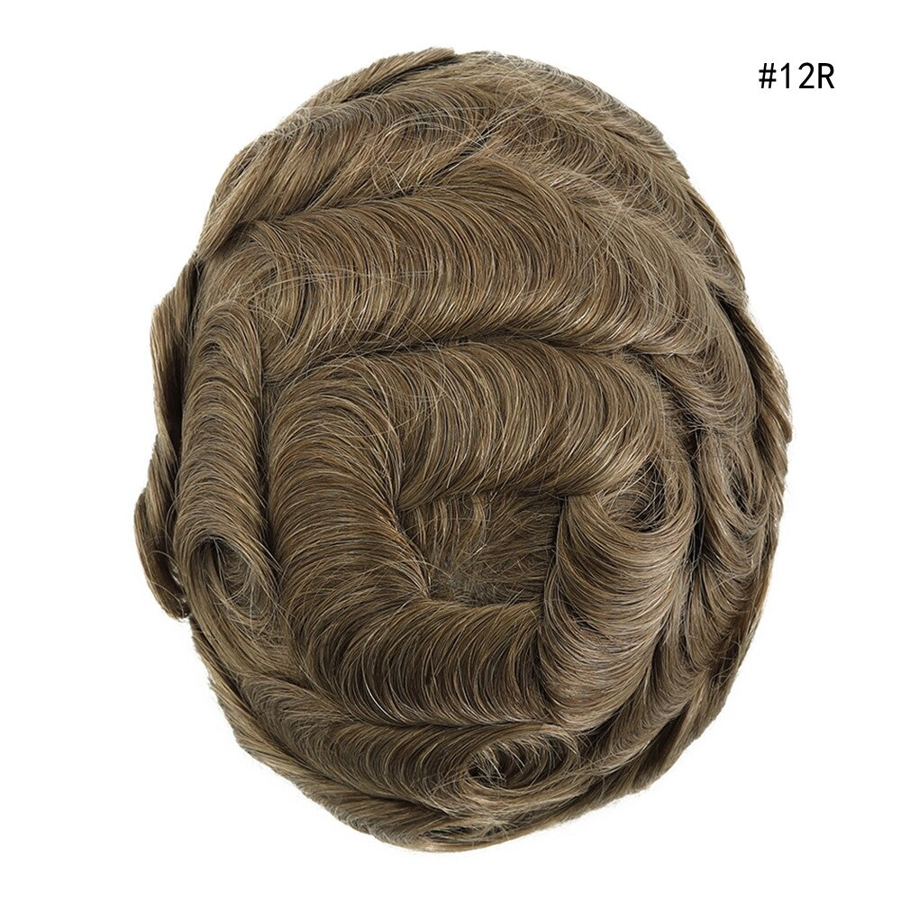 Mens Thin Skin Toupee Hair Replacement System Hairpiece BIO Human Hair Wigs