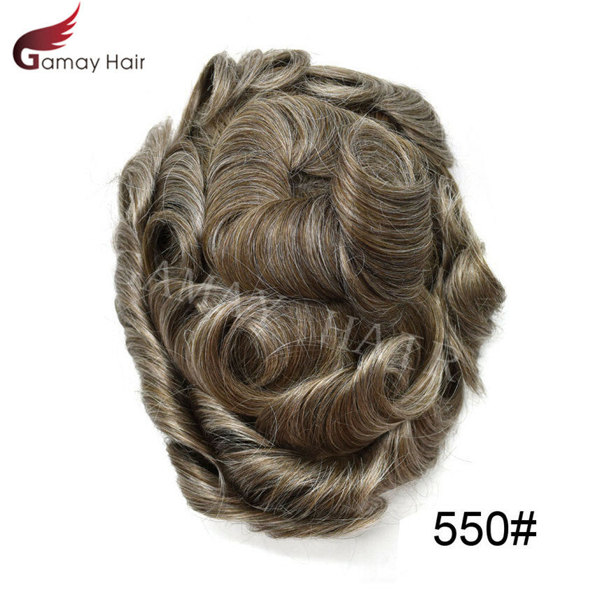 Mens Toupee French Lace Human Hair Front Bleached Knots Wig Hairpiece for Men