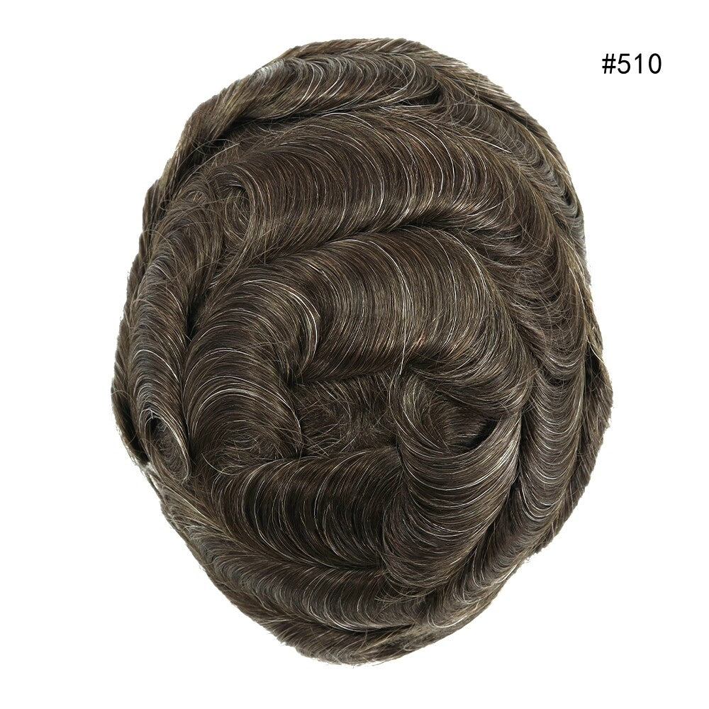 Mens Thin Skin Toupee Hair Replacement System Hairpiece BIO Human Hair Wigs